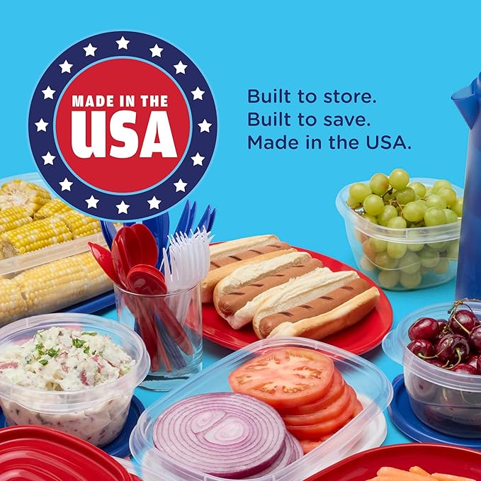 Rubbermaid TakeAlongs Special-Edition Americana 13-Piece Set of Food Storage Containers with Lids, Including Two Pitchers and Ice Tray, QuikClik Seal, BPA-Free - Image 4