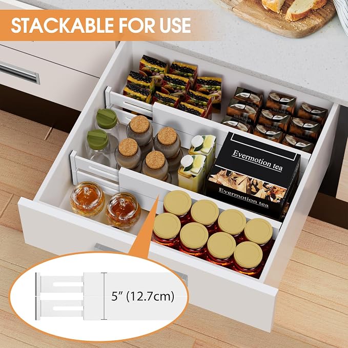 Bamboo Drawer Dividers, Adjustable Drawer Organizers, Fits 12.6–16" Drawers | 2.5" High, 4 Pack Expandable Drawer Separators for Kitchen, Nursery, Dressers & Office Storage, White - Image 5