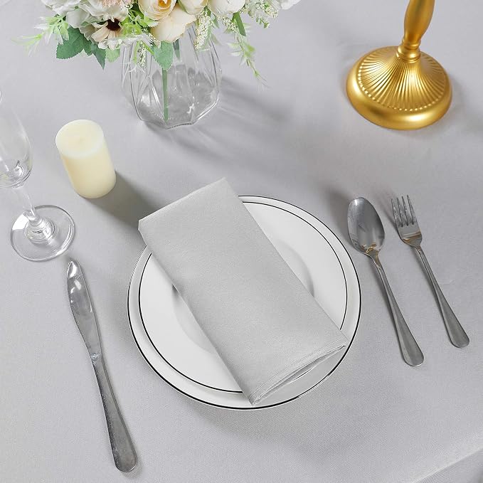 Cloth Napkins 17x17 inch Washable Polyester Dinner Napkins Soft Table Napkins for Wedding Party Dining Banquet(Silver,100PCS) - Image 7