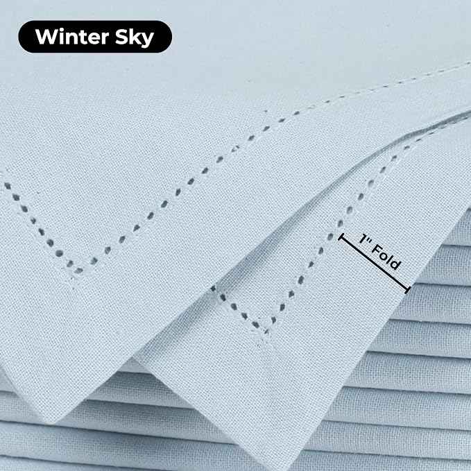 Bedding Craft Hemstitched Cotton Cloth Dinner Napkins Set of 12 – 18x18 Winter Sky Blue – Machine Washable Reusable Fabric Napkins for Weddings, Parties & Everyday Dining - Image 2