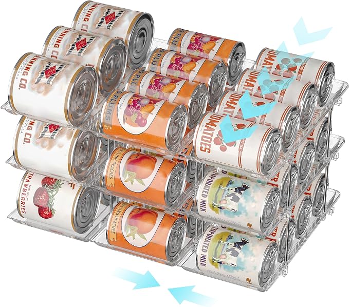 Can Organizer for Pantry, Stackable Food Pantry Storage Rack, 3 Tier | Automatic Rolling, Modular Storage, Clear Acrylic, Holds 36 Cans for Pantry, Cabinet & Fridge, Space Saving, Easy to Refill by TrendyBin