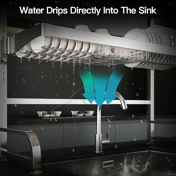 3 Tier Extra Large Stainless Steel Over The Sink Dish Drying Rack | Rust Proof Metal, Expandable Kitchen Sink Drainer, Counter Space Saving, Heavy Duty, Modern Silver, Multifunctional Storage - Image 6