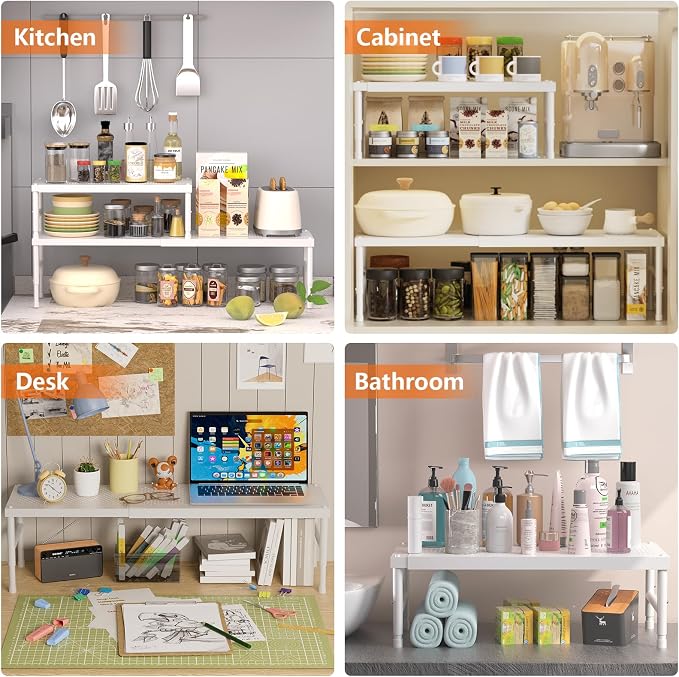 Kitchen cabinet organizer shelf,Spice Racks,Counter Shelf for Cabinets | Expandable adjustable stackable Heavy Duty Metal Pantry Storage Shelves Racks for kitchen,Small Cupboard Organizers - Image 7