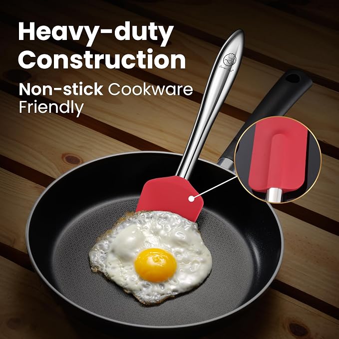 Gourmet Easy 5pcs Silicone Spatula Set with Stainless Steel Handles - Red | Heat-Resistant Silicone Protects Nonstick Cookware, Ergonomic Handles Offer Firm Control, Dishwasher Safe, 5-Year Warranty - Image 4