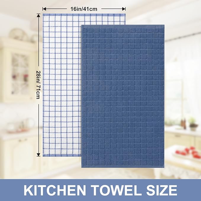 Homaxy Large Premium Cotton Kitchen Towels 16"x 28", 4 Pack, Navy Blue | Natural Ring Spun 390 GSM Dish Towels, Super Absorbent Terry Kitchen Hand Towels, Soft Tea Towels with Hanging Loop - Image 5