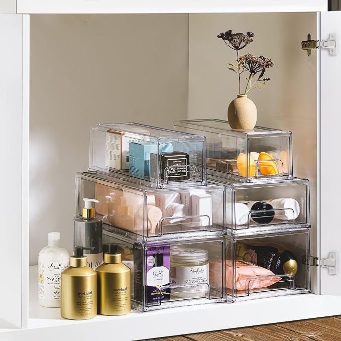 Sorbus Small Wide Clear Storage Drawers (4 Pack) – Stackable Pull-Out Storage Bins for Fridge, Pantry, and Cabinet Organization – Acrylic Drawer Organizers - Image 5