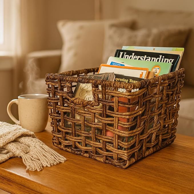 Storage & Shelf Baskets, Handwoven Natural Abaca Wicker Set of 3 12x10x8 In | Handwoven natural abaca storage baskets,sturdy steel frame, breathable open weave for pantry, shelves, books, toys, closets - Image 8