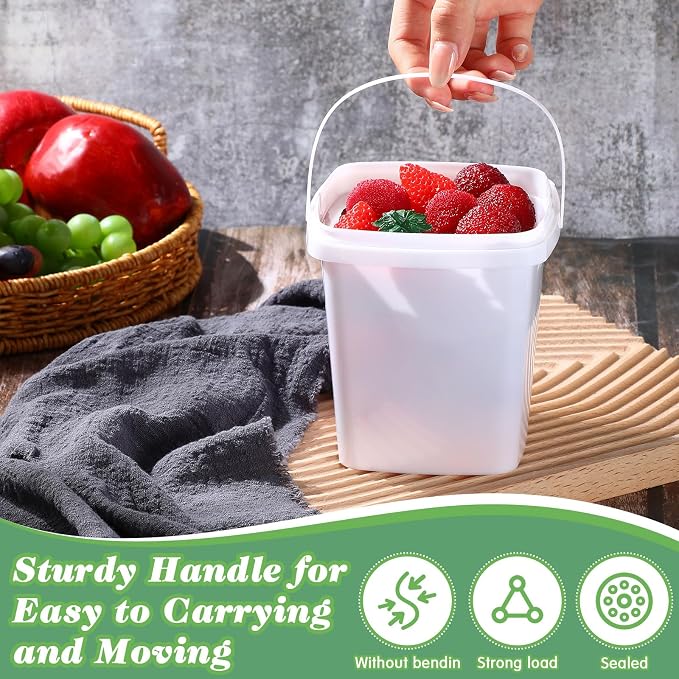 24 Pack 2 Qt/67 oz Thicken Plastic Buckets with Lids & Handles, Ice Cream Container, Food Grade, Freezer Safe, Sealable Square Reusable Storage Bucket, All Purpose Pails for Soup Fruit Deli - Image 5