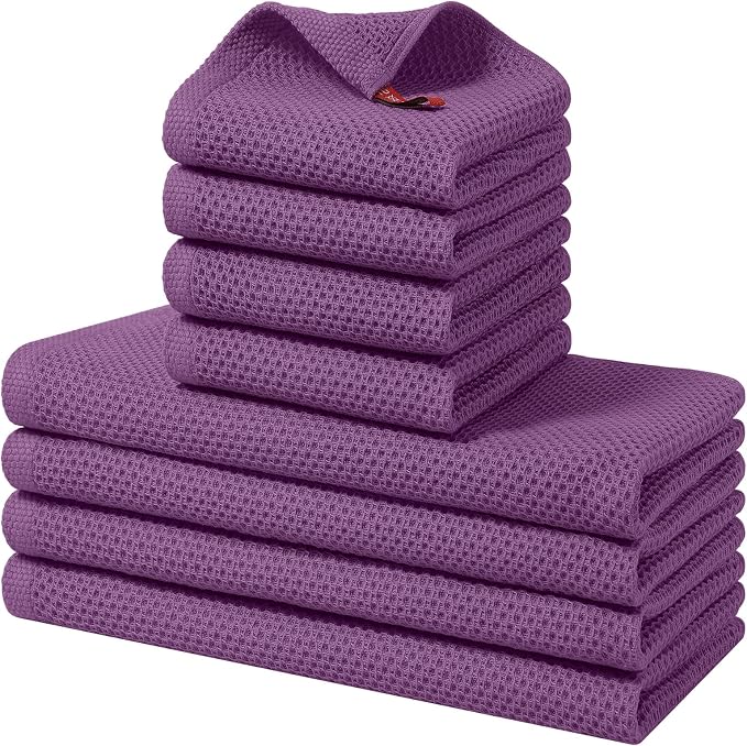 Homaxy 8 Pack 100% Cotton Kitchen Towels and Dishcloths Set, Purple | 12 x 12 Inches and 13 x 28 Inches Kitchen Towels Set, Ultra Soft Absorbent Dish Cloths for Washing Dishes by Homaxy