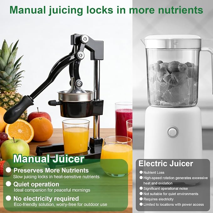 Heavy Duty Cast Iron Manual Juicer, Labor-Saving Lever Citrus Press for Orange Lemon Pomegranate, High Yield Hand Press Fruit Squeezer, Commercial Countertop Juicer with 500ml Stainless Steel Cup - Image 3