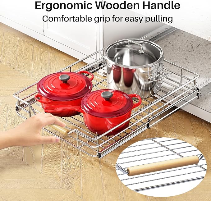 Pull out Cabinet Organizer, 15"W X 21"D, Heavy Duty Smooth Sliding Under Cabinet Shelves for Pots and Pans, Full-Extension Roll out Drawers, Slide out Organization for Home Kitchen Pantry - Image 7