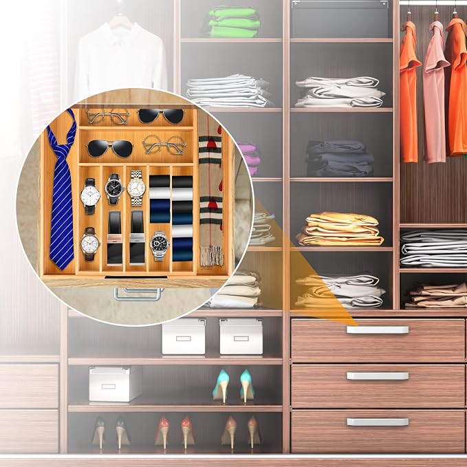 Large Premium Bamboo Silverware Organizer - Expandable Utensil Drawer Organizer - 17"x19.6" Utensil Holder and Cutlery Tray with Grooved for Kitchen Flatware and Utensils Mother's Day Gift - Image 7