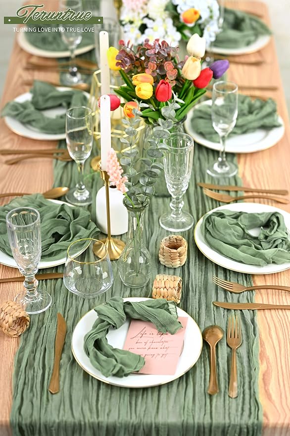 84 Pack Sage Green Cheese Cloth Napkins Gauze Napkin Cloth Bulk Set of 84 Washable Boho Dinner Table Napkins for Wedding Party Baby Shower Birthday Party Decorations，20 x 20 Inch - Image 7