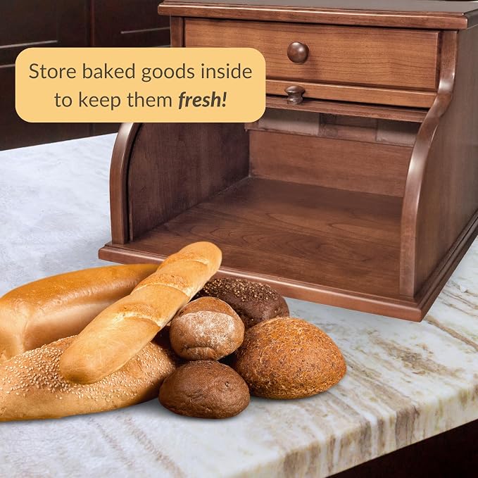 DutchCrafters Amish USA Made Solid Wood Countertop Bread Box with Drawer, Bread Holder for Kitchen Counter, Large Bread Box for Kitchen Countertop (Cherry - Michael's Cherry) - Image 4