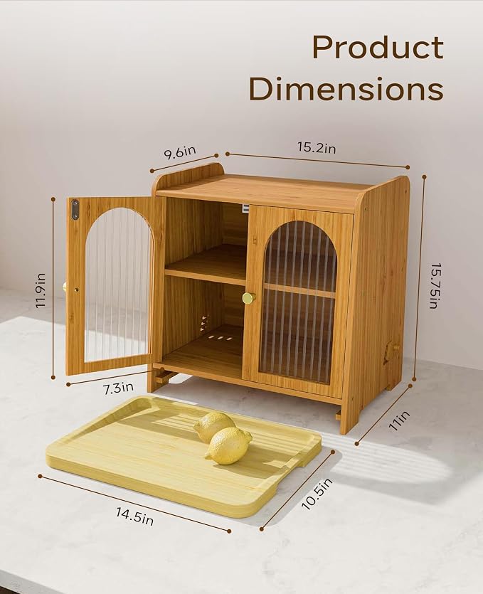 Bread Box for Kitchen Countertop, Large Double Layer Wooden Bread Storage Container with Acrylic Window, Adjustable Air Vents & Built-In Cutting Board, Pantry Organizer - Image 3