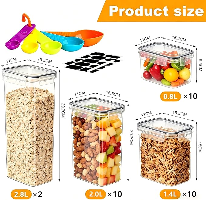 32pcs Airtight Containers, Clear Stackable Dry Food Storage | 32pk clear airtight containers with tight lids keep dry food fresh. Safe plastic, stackable for pantry kitchen storage - Image 2
