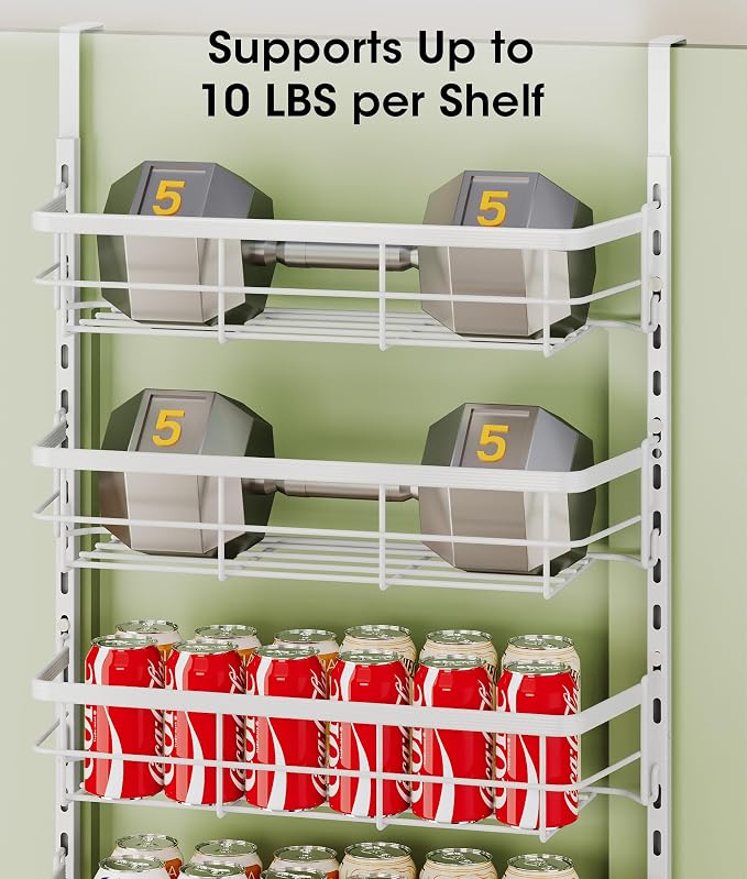 Apinol Over the Door Pantry Organizer, Adjustable 6 Tier Wide Storage Shelves with Hooks Fit Thin Doors Hold Spices Rack for Pantry Kitchen RV, White - Image 4