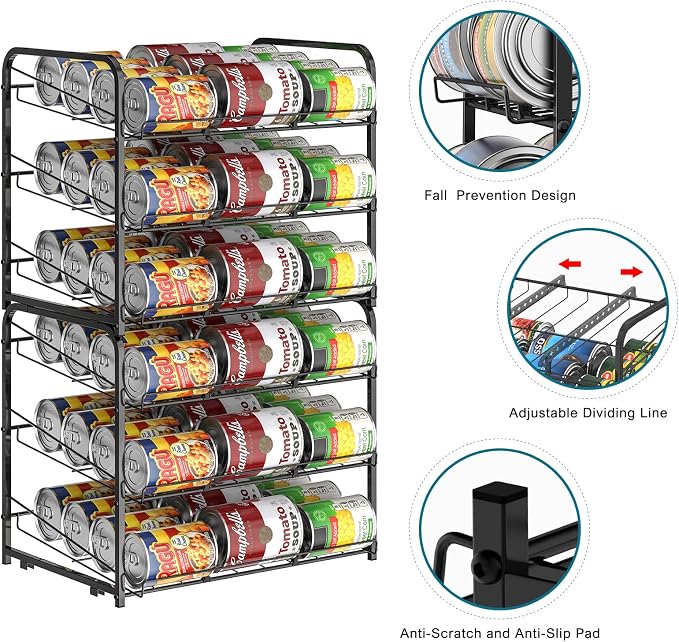 BTY Can Organizer for Pantry Stackable 2 Pack, Can Storage Organizer Rack Stacking Can Dispensers Small Space Holds up to 36 Cans for Pantry, Kitchen, Cabinet Black - Image 4
