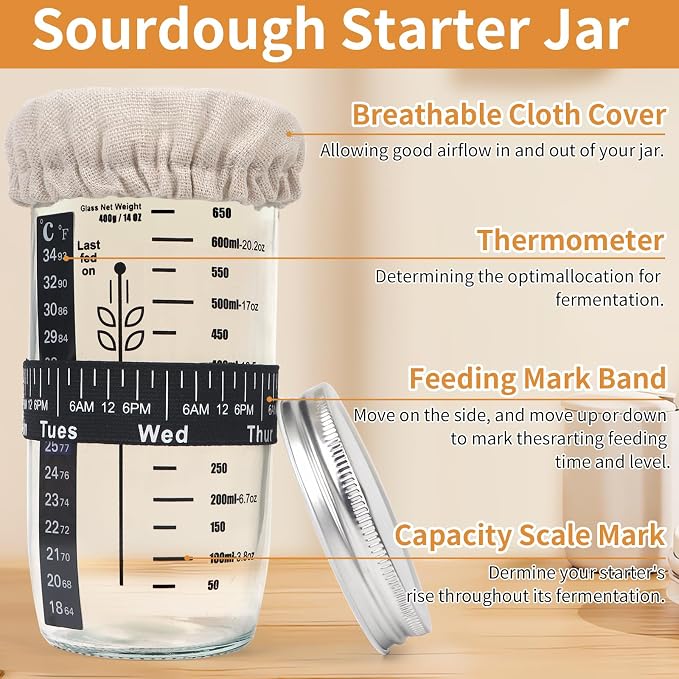 Banneton Bread Proofing Basket Set, 11 Inch Sourdough Proofing Basket and Bread Baking Supplies-Bread Lame, Danish Whisk, Bowl & Dough Scraper, Brush, (Rattan, 10in Round +10in Oval+1 Set Jar Kit) - Image 2