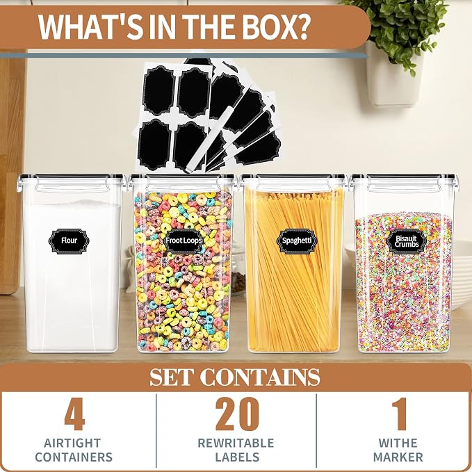4pcs Large Tall Airtight Food Storage Containers with Lids - 6.5L / 5.9qt | BPA Free Pantry Organizers and Storage Containers for Bulk Flour and Sugar Storage, Food Grade Material, 20 Labels & Marker - Image 3