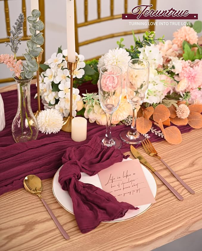 42 Packs Gauze Cheesecloth Napkins 20 x 20 Inch Burgundy Wrinkled Dinner Napkins Bulk, Rustic Boho Soft Cloth Napkin for Wedding Party Event Dinner Table Decoration - Image 6