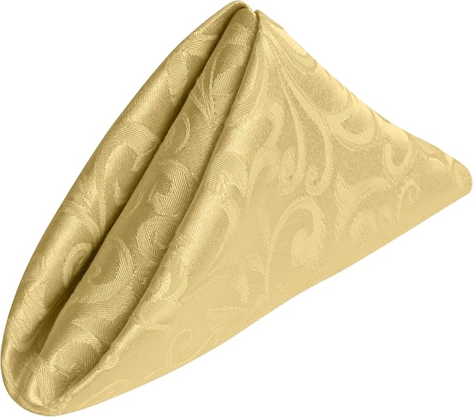 17x17-Inch Square Damask Cloth Napkins, Gold, Set of 24 | Bulk Case of 2 Dozen, Somerset, 50% Cotton / 50% Polyester Fabric, Woven Damask Pattern, Soft Hand, Machine Washable by UltimateTextile