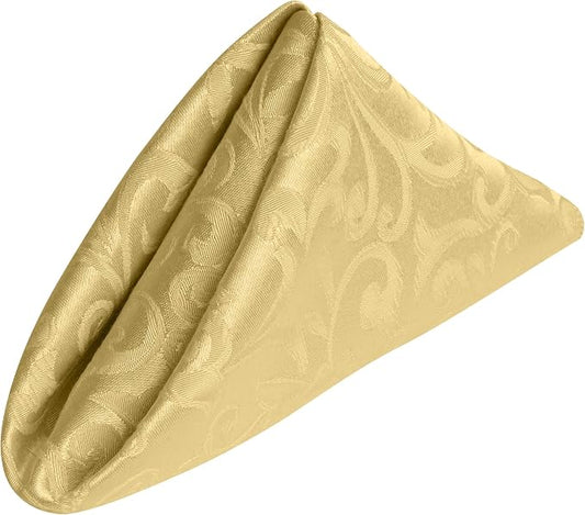 17x17-Inch Square Damask Cloth Napkins, Gold, Set of 24 | Bulk Case of 2 Dozen, Somerset, 50% Cotton / 50% Polyester Fabric, Woven Damask Pattern, Soft Hand, Machine Washable by UltimateTextile
