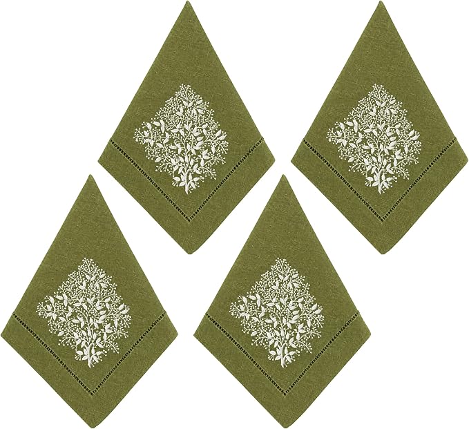 Cloth Napkins Set of 4, 20x20 inch, 100% Linen Hand Embroidered French Knot, Reusable & Machine Washable, Elegant Table Napkins for Dinner, Weddings, Parties (Lime) by EmbroideryLinenVN