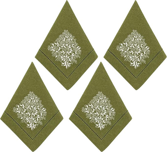 Cloth Napkins Set of 4, 20x20 inch, 100% Linen Hand Embroidered French Knot, Reusable & Machine Washable, Elegant Table Napkins for Dinner, Weddings, Parties (Lime) by EmbroideryLinenVN