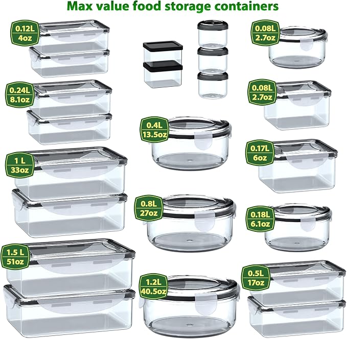 RockBerry 44 Pcs Food Storage Containers with Lids Airtight | Plastic Meal Prep Container for Pantry Kitchen Organization, Microwave,Dishwasher, Freezer Safe -100% Leak Proof - Image 2
