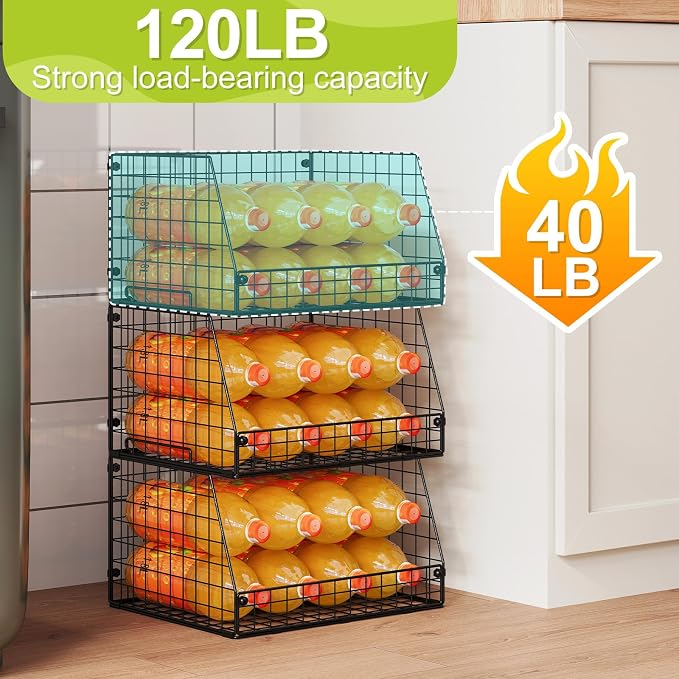 Jakyitvi 3 Pack XXL Stackable Wire Baskets, Large Storage Bins for Onion, Potato, Vegetable, Fruit, Snack, Pantry Baskets for Kitchen Cabinet Countertop, Pantry Organizers and Storage Solutions - Image 3