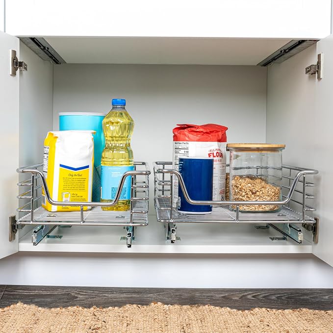 Household Essentials Chrome-Plated Steel Pull-Out Basket Organizer - Image 3