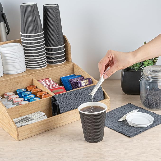 Restaurantware Coffee Cup Organizer 15 x 14.25 x 9.25 Inch Multipurpose Bamboo Condiment Holder Brown Countertop Cup and Lid Organizer for Coffee Shops and Office Break Rooms - Image 5