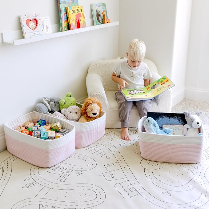 NaturalCozy Storage Baskets 16.8”x13”x7.6” Cotton Rope Woven Baskets for Organizing 3-Pack | Toy Storage Bins | Basket for Shelves, Laundry, Blanket, Clothes, Closet, Kitchen, Bathroom, Gifts - Image 3