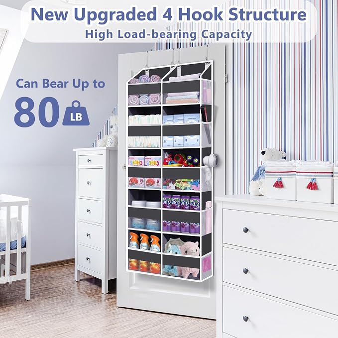 Heavy Duty Over The Door Organizer 5 Tiers, Extra Large Behind Door Storage of 10 Front & 10 Mesh Pockets, 80lb Weight Capacity, Hanging Doors Storage for Closet Bedroom Nursery, Dark Gray - Image 5