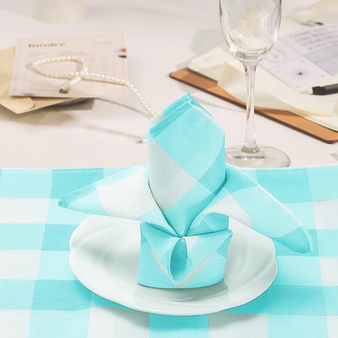 Buffalo Plaid Table Napkins Set of 50 Checkered Cloth Napkins 17x17 inch Washable Dinner Gingham Pattern Napkins Soft Napkins for Wedding Party Dining Banquet(Aqua and White) - Image 7