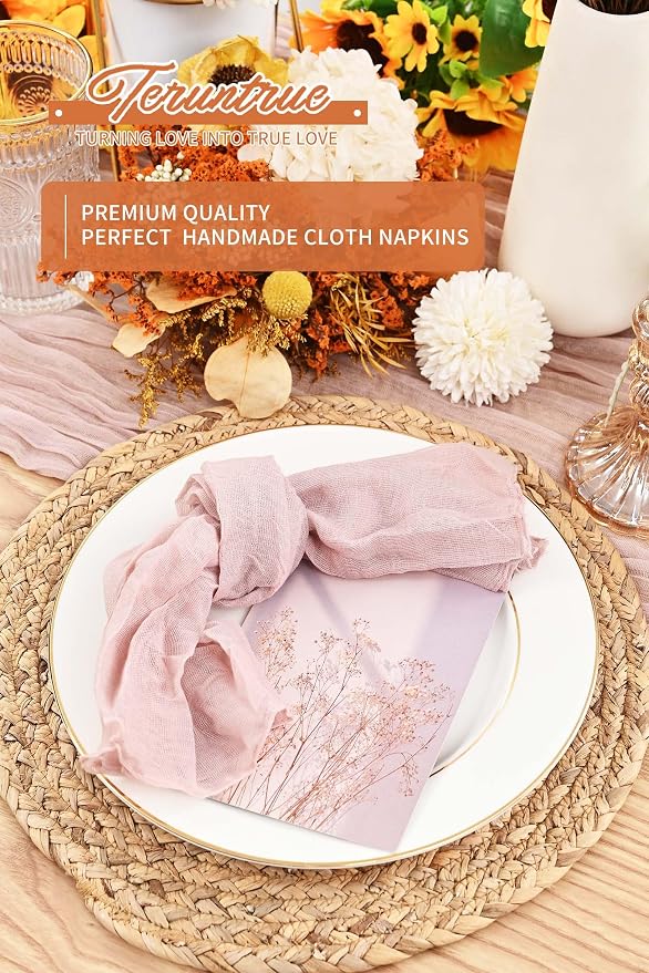 42 Packs Gauze Cheesecloth Napkins 20 x 20 Inch Dusty Pink Wrinkled Dinner Napkins, Pink Rustic Boho Soft Cloth Napkin for Wedding Party Event Dinner Table Decoration - Image 5
