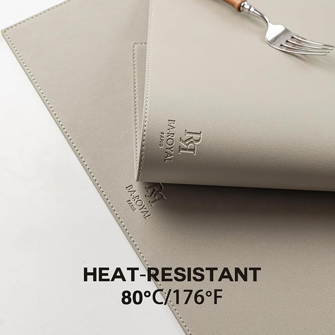 Baroyal Faux Leather Placemats Set of 6 Vinyl Washable Wipeable Table Mats for Kitchen Dining Table Heat Resistant Waterproof Indoor/Outdoor Placemats Non-Slip Easy Clean Place Mats-Almond Birch - Image 4