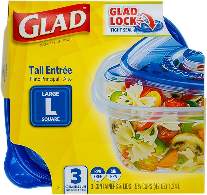 Glad GladWare Tall Entree Containers, Large Square, 42 Oz, 3 Count, 6-Pack | Lock-tight seal for meal prep and lunches in a tall square format; microwave and dishwasher safe - Image 3