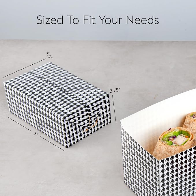 Restaurantware Takeout Container 400 Count 47 Ounces Paper Disposable Meal Box Food Carryout Box Greaseproof Black Houndstooth Design 7.01 x 4.49 x 2.76 Inches Secure Transport Black - Image 2