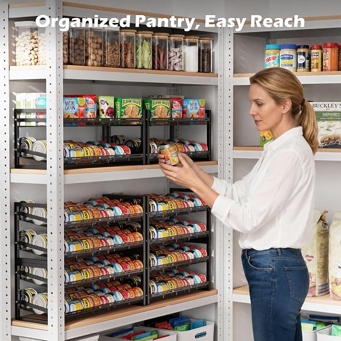 Can Organizer for Pantry - Expandable Width, Holds 48 Cans, Black | First-In First-Out Flow, Adjustable Width for Soda, Soup and Food Cans, For Pantry Shelf Storage and Easy Restocking - Image 2