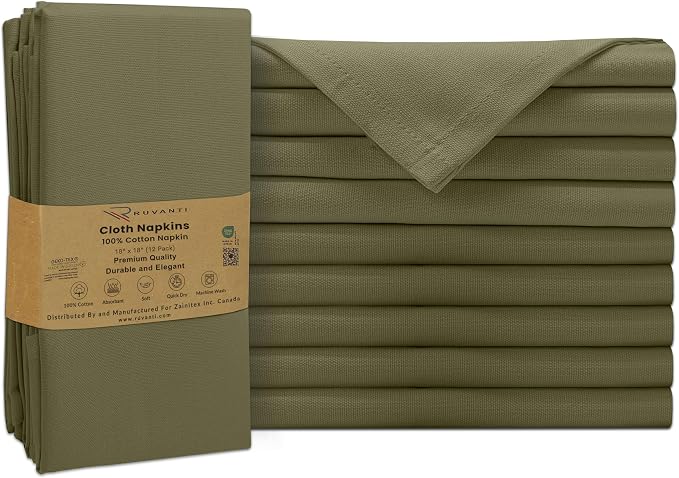 Ruvanti Cloth Napkins Set of 12, 100% Cotton High GSM 18x18 Inches Soft, Washable, Highly Durable & Absorbent, Perfect for Parties, Christmas, Thanksgiving Dinners – Capulet Olive - Image 9