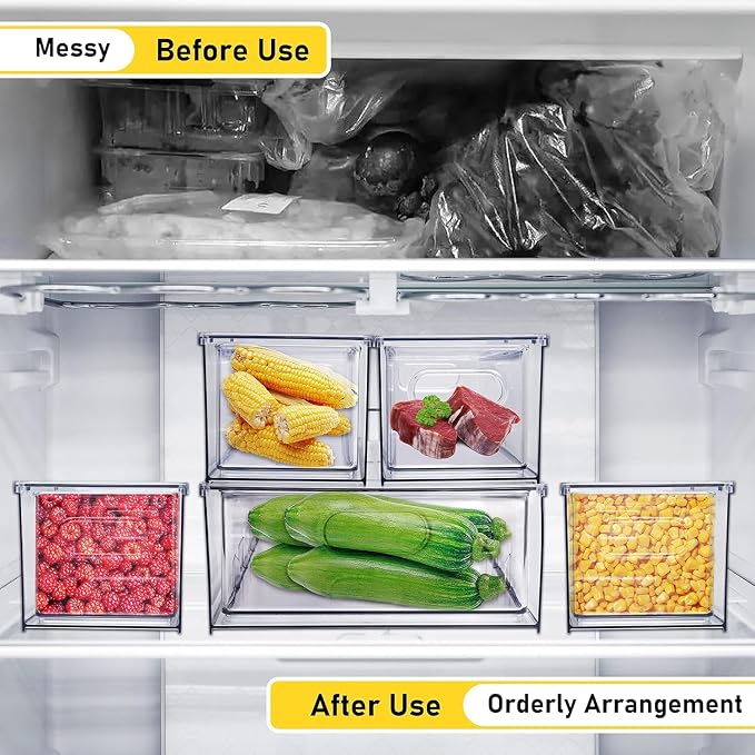Refrigerator Organizer Bins with Pull-out Drawer 6 Pack Stackable Clear Fridge Drawer Organizer Fruit Vegetable Storage Containers for Kitchen Pantry Organization (2 Small) - Image 3