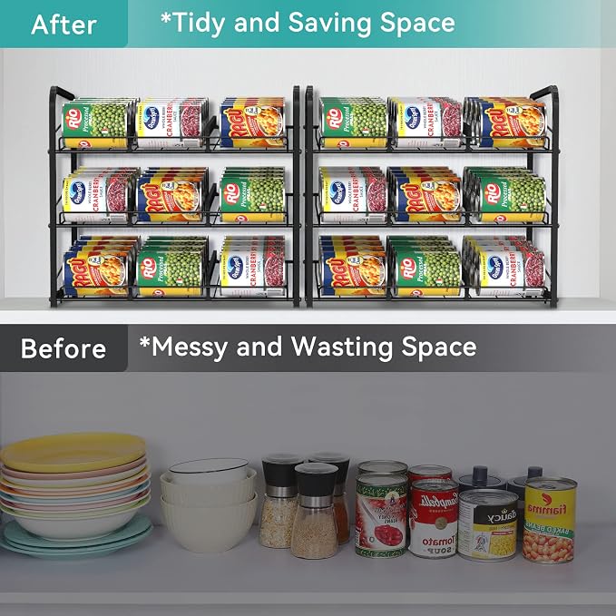NORCEESAN Stackable Can Rack Dispenser 2 Pack Can Storage Rack Organizer Can Food Storage Rack Holds Up to 72 Cans for Kitchen Cabinet Countertops, Black - Image 4