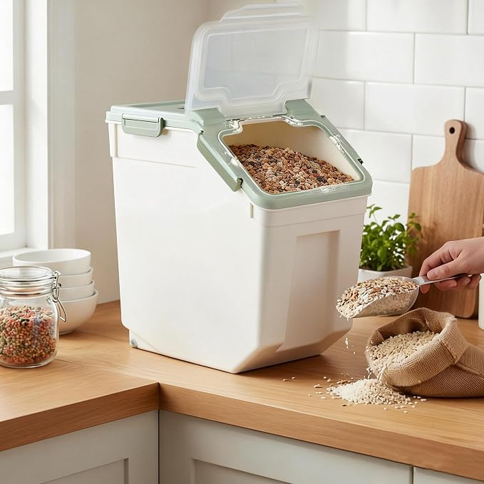 RUIAN 2Pcs Large Flour Storage Container Bin 50Lb Airtight Rice Storage Containers with Wheels Seal Locking Lid, BPA Free with Measuring Cup&Scoop for Flour, Rice, Grain 100LBS Total (Green) - Image 8