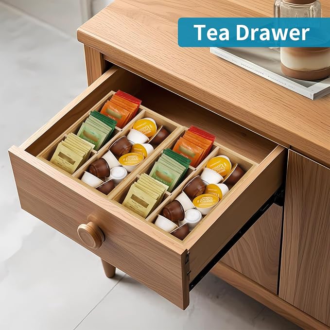 Tea Bag/Sugar Packet Holder,Coffee Station Condiment Organizer,Bamboo Tea Organizer,Large 4-Compartment Organizer Tray for Drawer/Shelf/Countertop,10.2 x 7.9 x 2.4 inch - Image 5