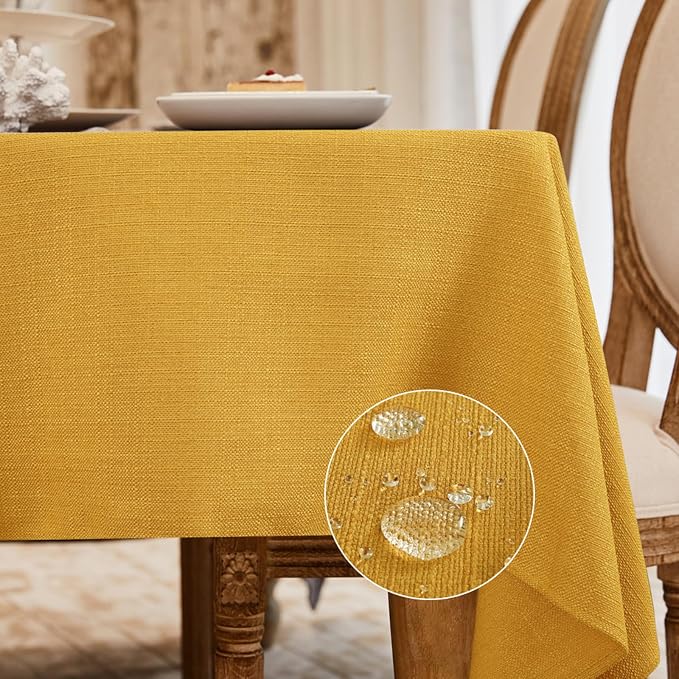 BALCONY & FALCON Rectangle Table Cloth Waterproof Gold Orange 95"x55" | Rectangular Washable Wrinkle Resistant Table Cloth Linen Fabric Tablecloths for Dining Party Kitchen Wedding and Outdoor Use by BALCONYFALCON