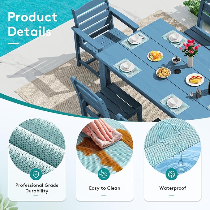 SERWALL 6-Pack Heat Resistant Placemats, Non-Slip Woven Vinyl Table Mats, Washable & Durable for Daily Meals, Indoor & Outdoor Use, Light Blue - Image 2