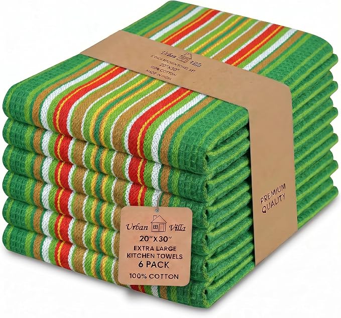 Urban Villa Kitchen Towel Cotton Dish Towel 20”x30”(Set of 6) Leaf Green by CottonTrends