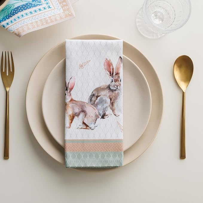 Maison d' Hermine Cloth Napkins Set of 4 Reusable 100% Cotton (18" x 18") | Everyday Square Napkins Cloth Washable Dinner Party Wedding Restaurant Hotel Kitchen Spring Summer - Rabbits At Dawn - Image 9